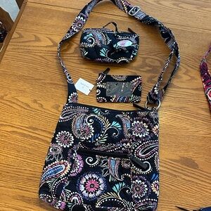 Vera Bradley Black and Purple Floral Crossbody Bag Set